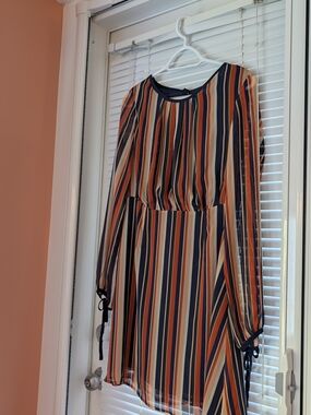 Striped Long Sleeve Dress in Navy, Rust & Cream